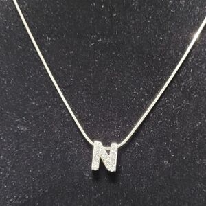 IBB Initial "N" Simulated Diamond Slide Charm Sterling Silver, 18" Snake Chain